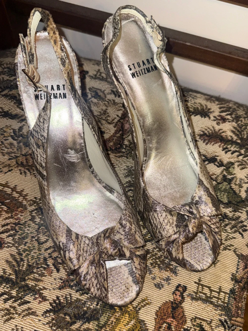 ✨ Stuart Weitzman Snakeskin Print Slingback Heels Size 7.5N Vintage Y2K